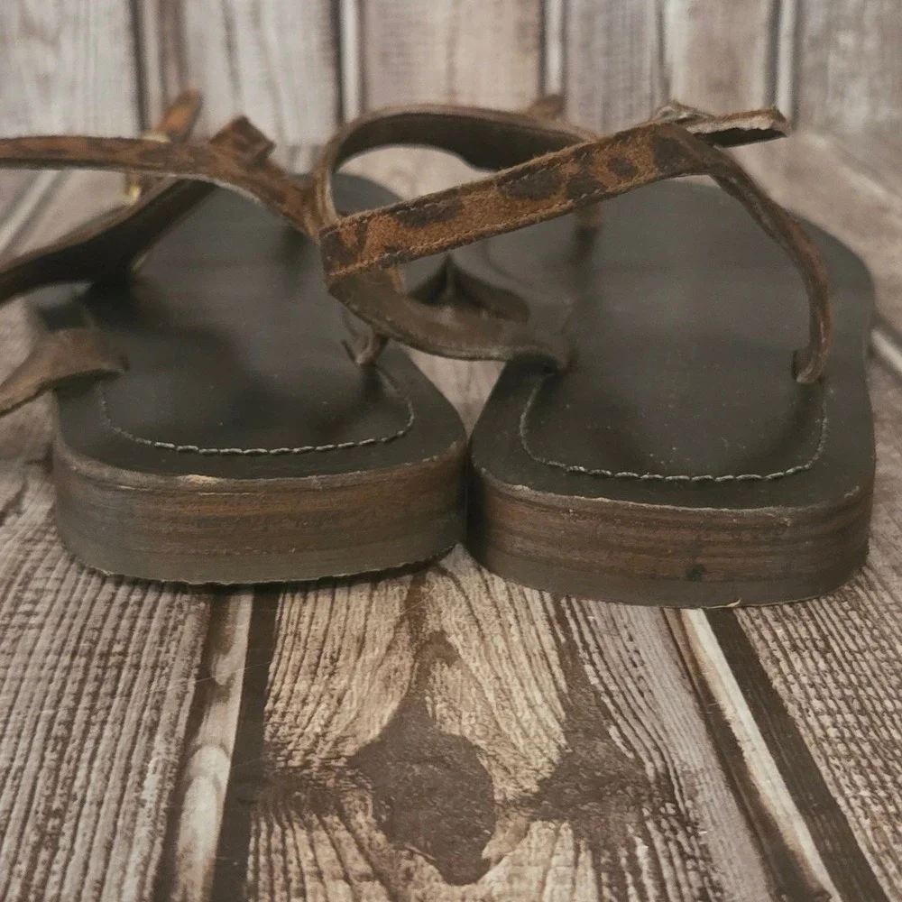 Sz 7.5 Women Free People Alina Brown Leopard Print T-Strap Thong Sandals VGUC! - Picture 8 of 10